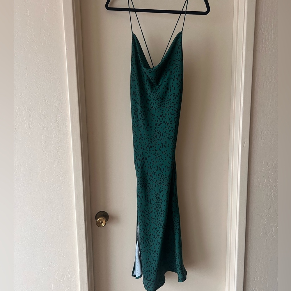 RESA Green Spaghetti Strap Slip Dress for Cocktail